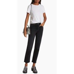RE/DONE High Rise Black Stretch 70s Stove Pipe Jeans Button Fly Raw Hem Size 28